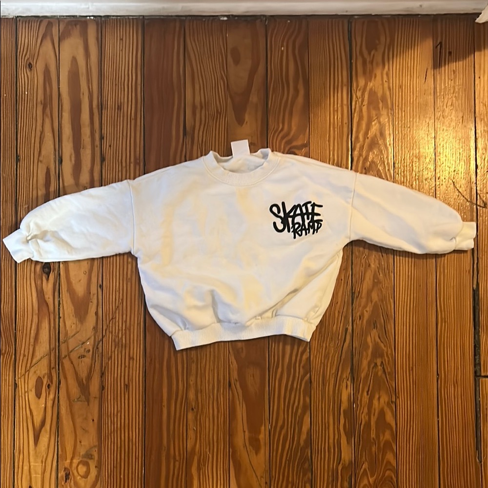 Zara Toddler White Skate Crew Sweatshirt